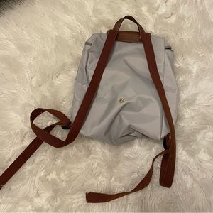 Longchamp backpack.  Light grey with brown straps.  VGUC